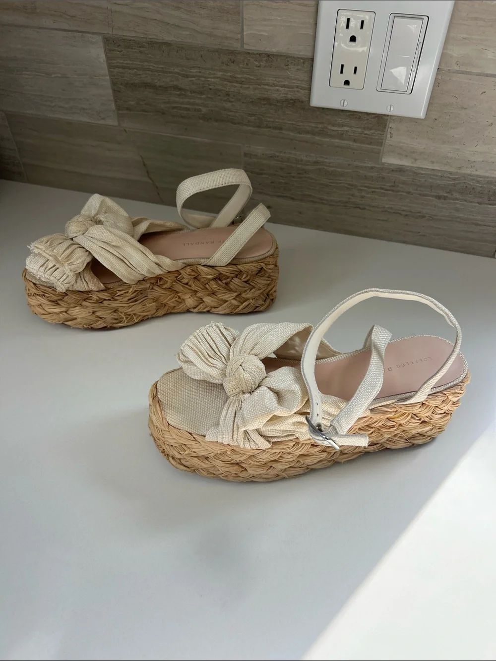 Loeffler Randall gaby espadrille platform sandals heels white tan 7